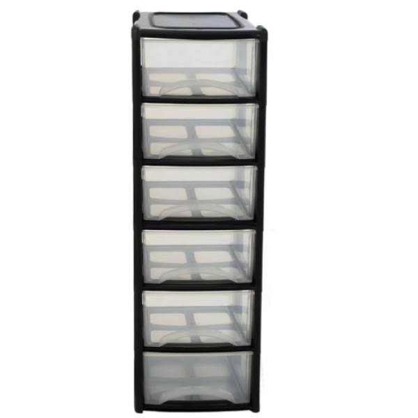 Tower-style storage cabinet with drawers, large plastic cabinet with 6 drawers